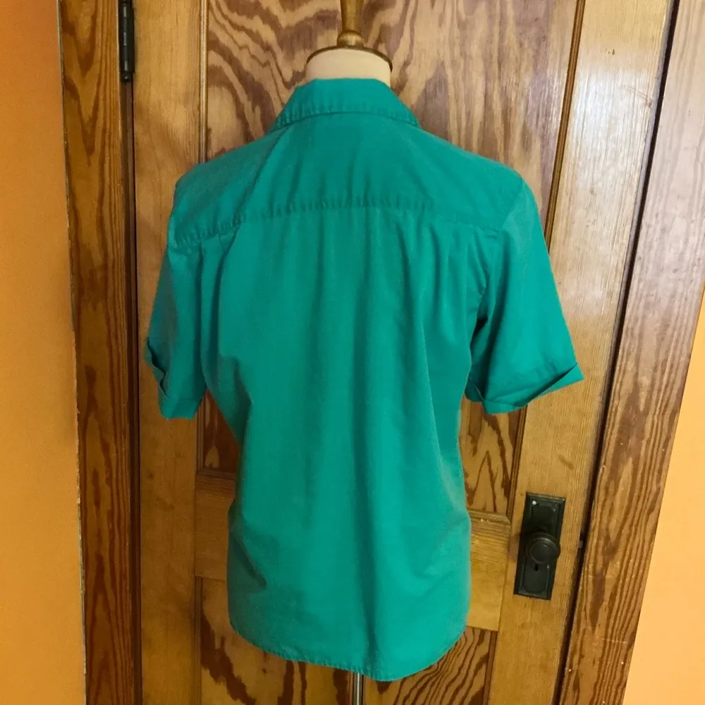 Vtg 80s turquoise button down shirt Blue Size 6 - Image 6