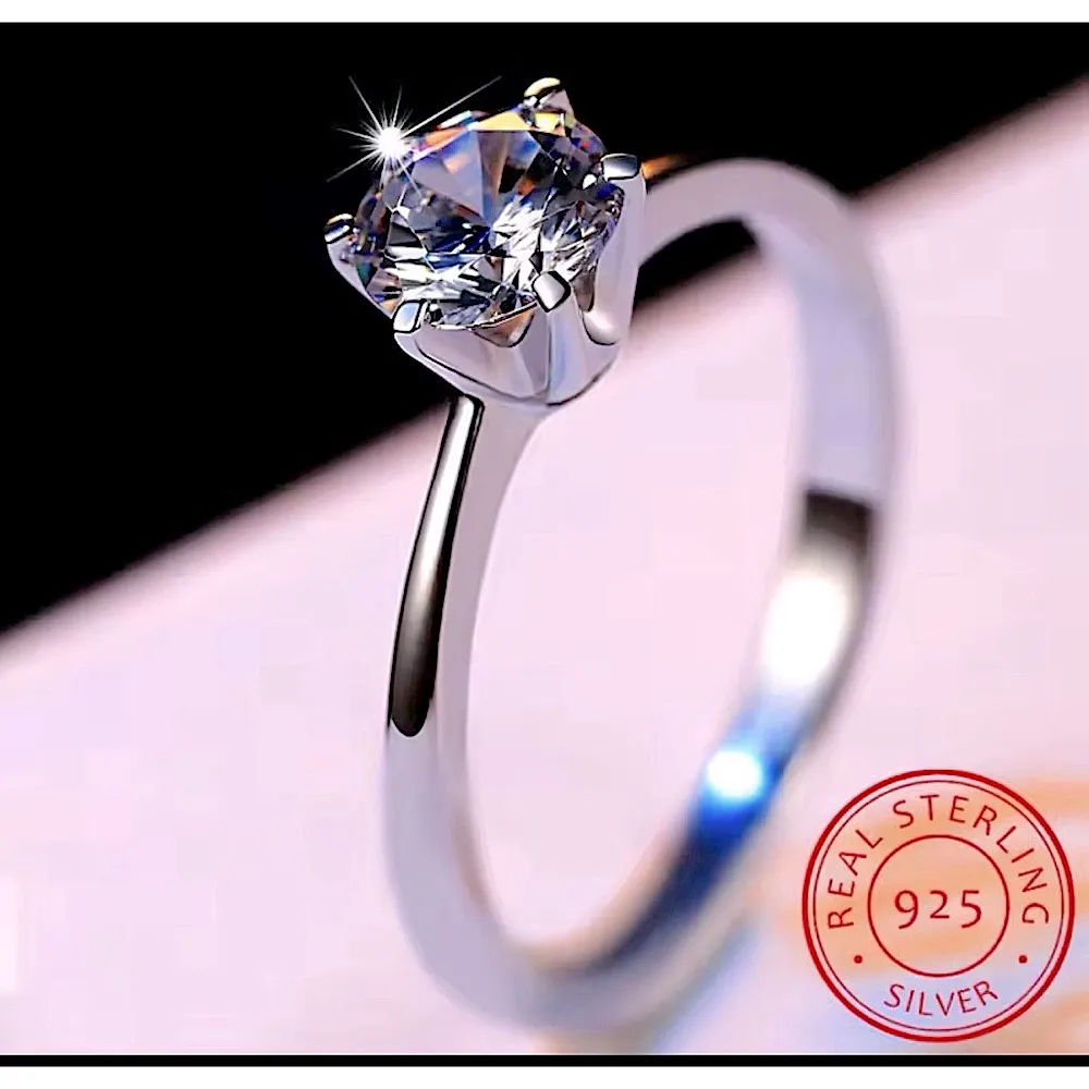 NEW 1ct Solitaire‎ Platinum Silver Simulated Diamond Engagement Ring, Size 6 - Image 2