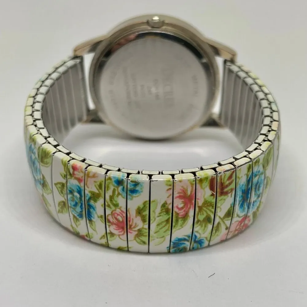 Decree ladies quartz watch 35mm pink rhinestones floral stretch band running - Image 4