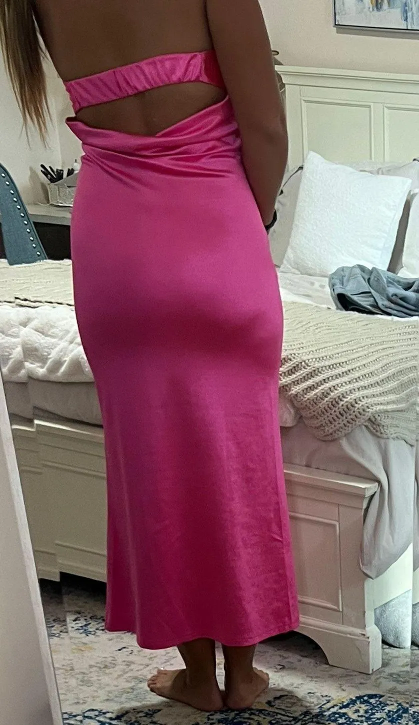 Pink Satin Midi Dress - Image 3