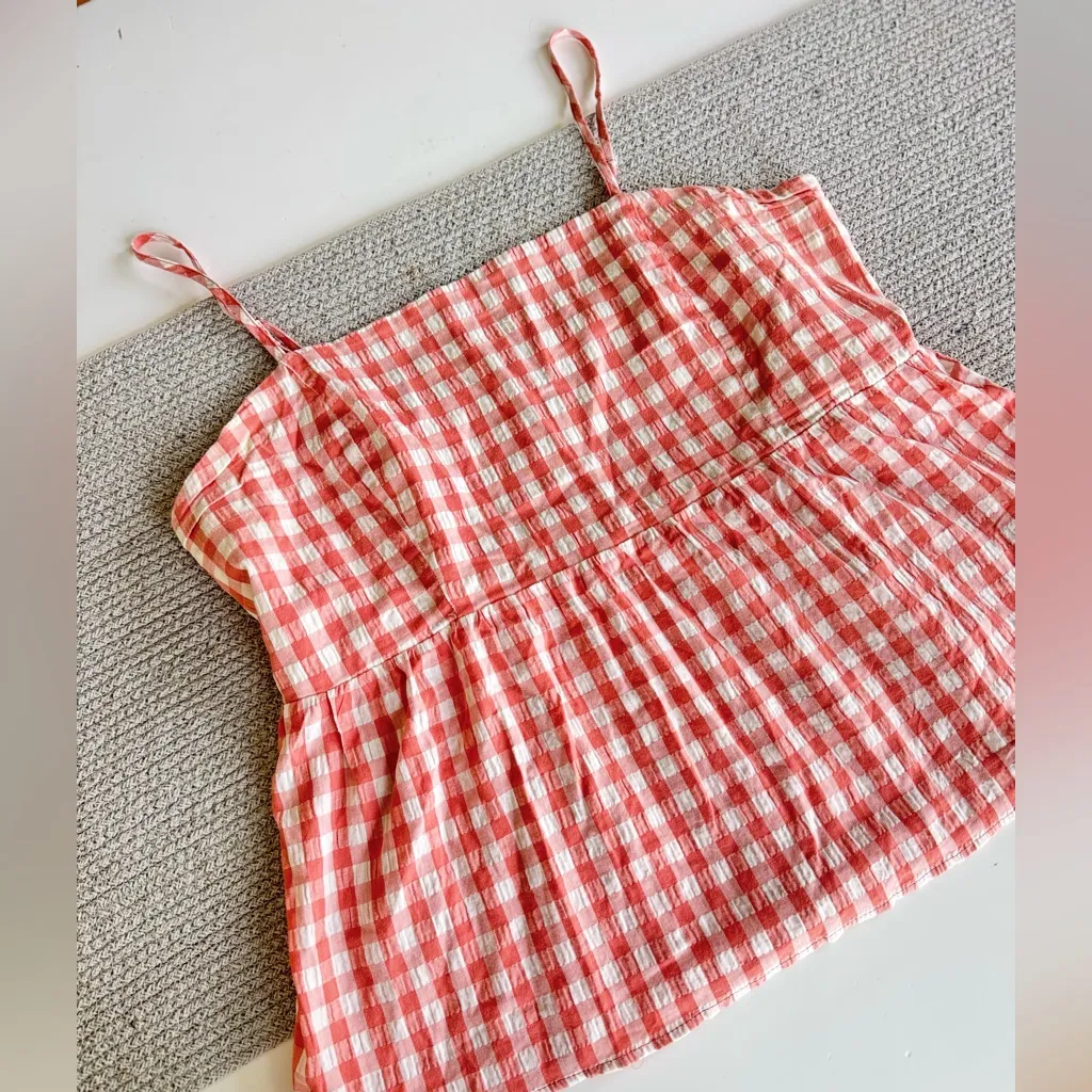 Wild Fable Coral Pink White Gingham Plaid Peplum Cami Tank Top Size XL - Image 11