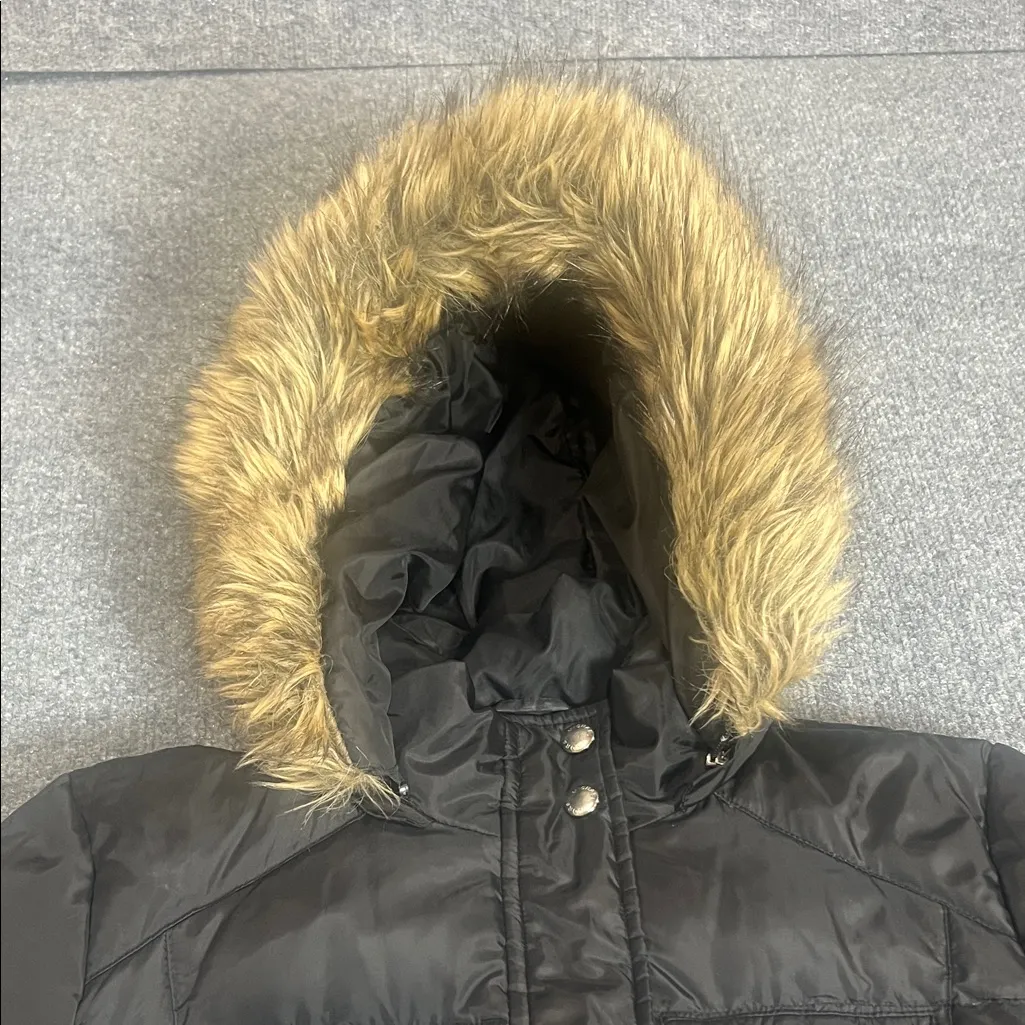 MICHAEL KORS Women's Black Puffer Coat with Faux Fur Hood Size S - Image 6