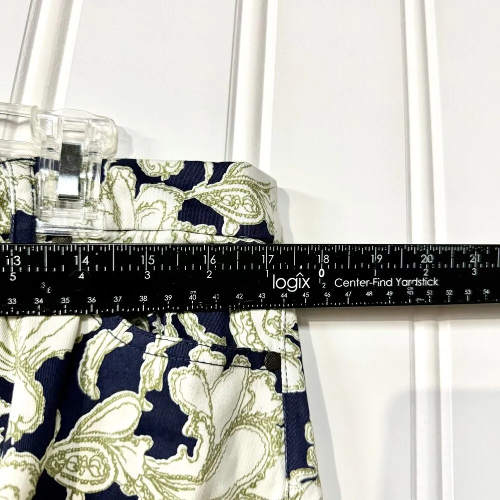 ORVIS Pants Women Size 14 Low Rise Skinny Floral Navy Blue Button Front Zip Up - Image 5