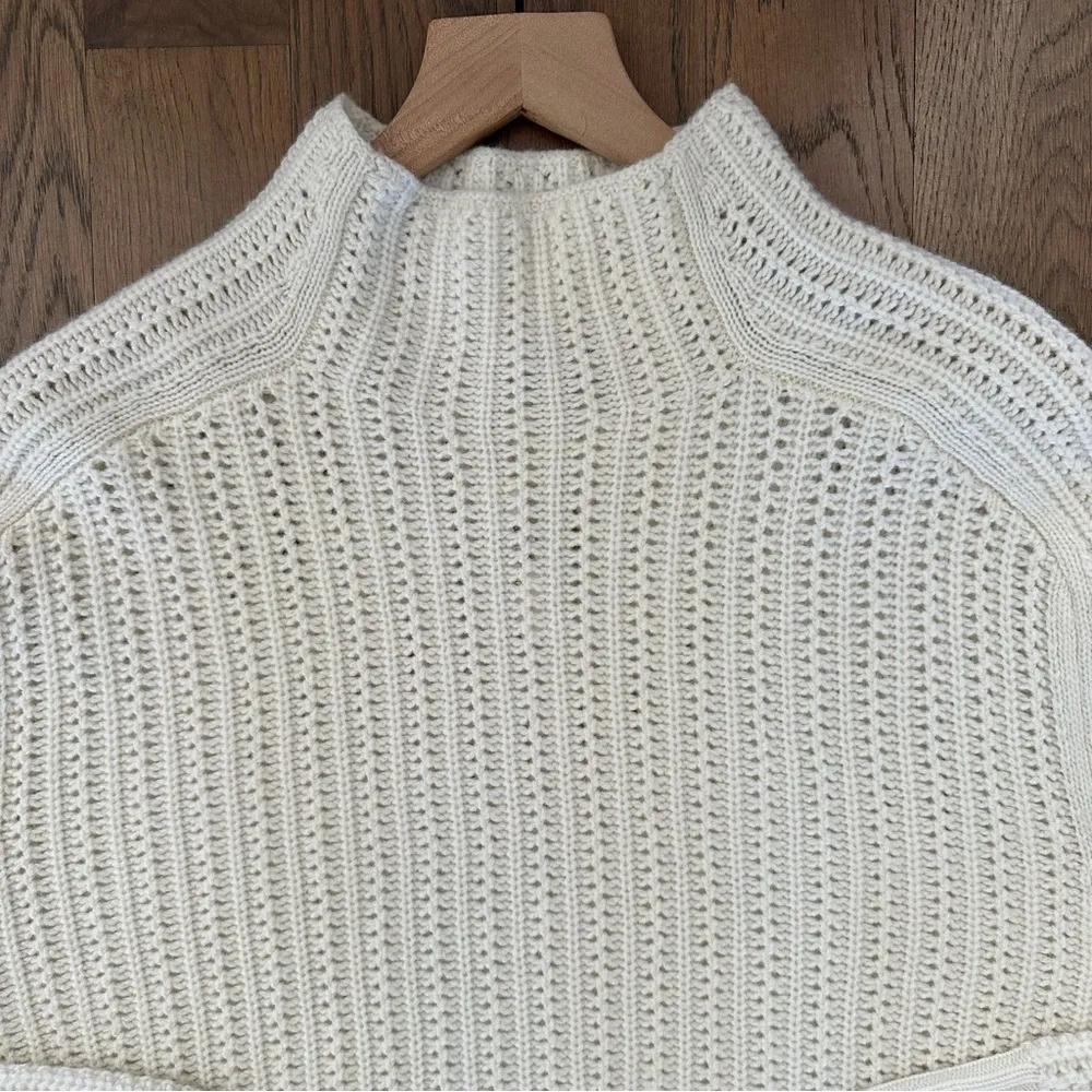 NWT Madewell Pointelle-Stitch Mockneck Sweater in Heather Ivory Size Medium - Image 3