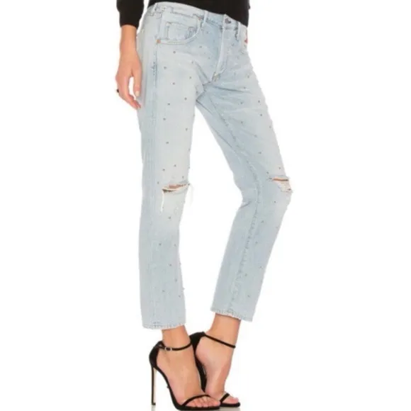 Citizens of Humanity Emerson Studded Slim Boyfriend Jeans Distressed‎ Light 28” - Image 2
