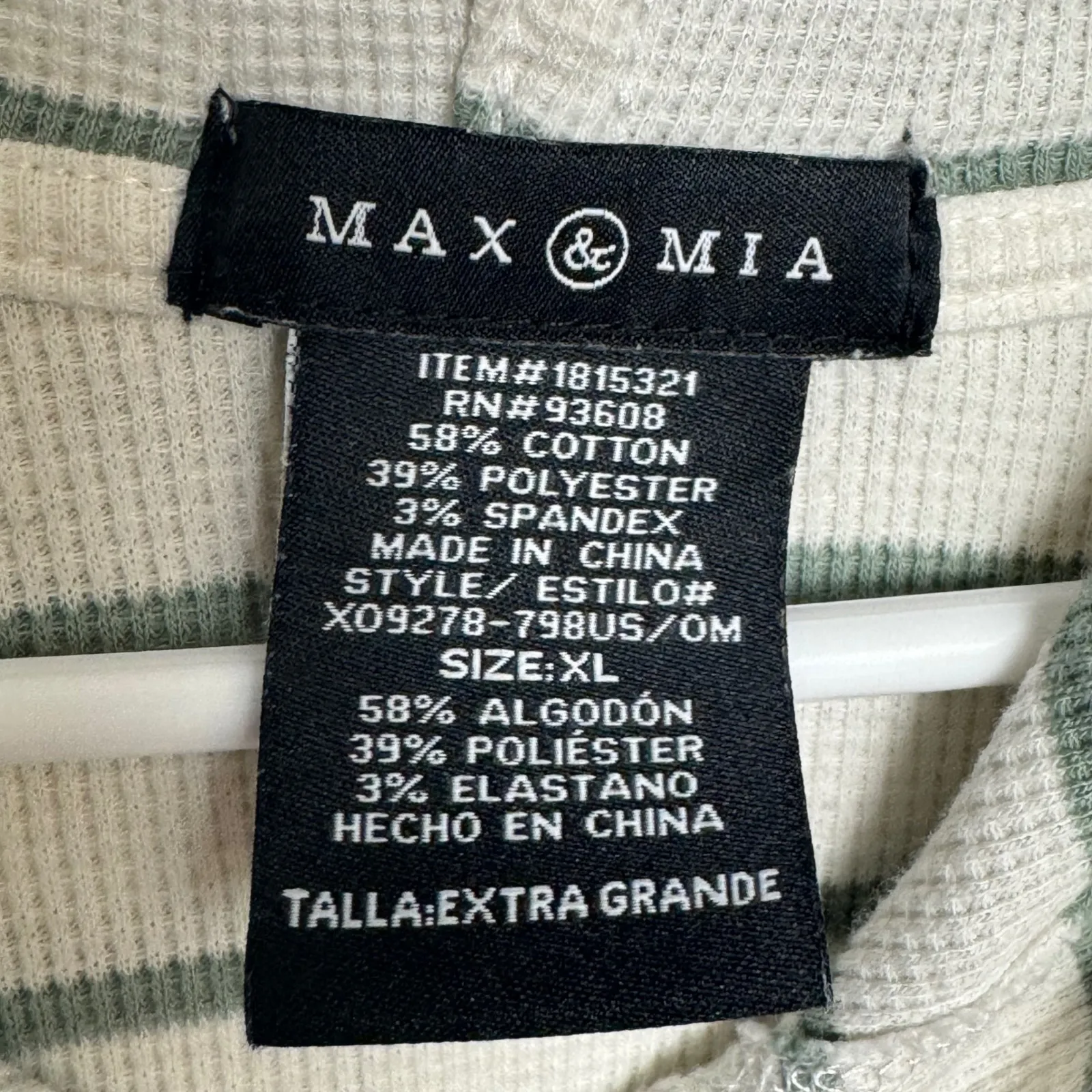 MAX & MIA Womens Striped Thermal Hoodie Long Sleeve Cowl Neck Waffle XL - Image 4