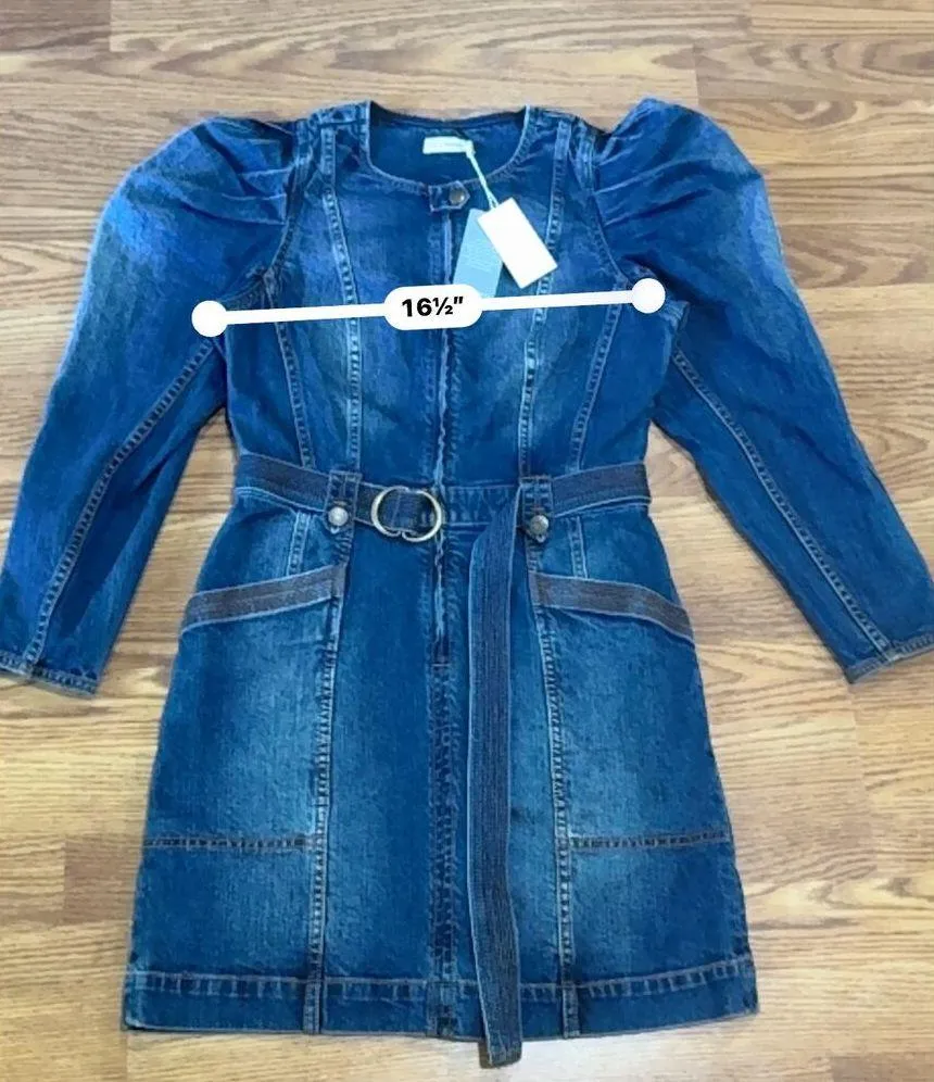 ULLA JOHNSON Cori Dress Dark Wash denim long puff sleeve romper size 4 - Image 4