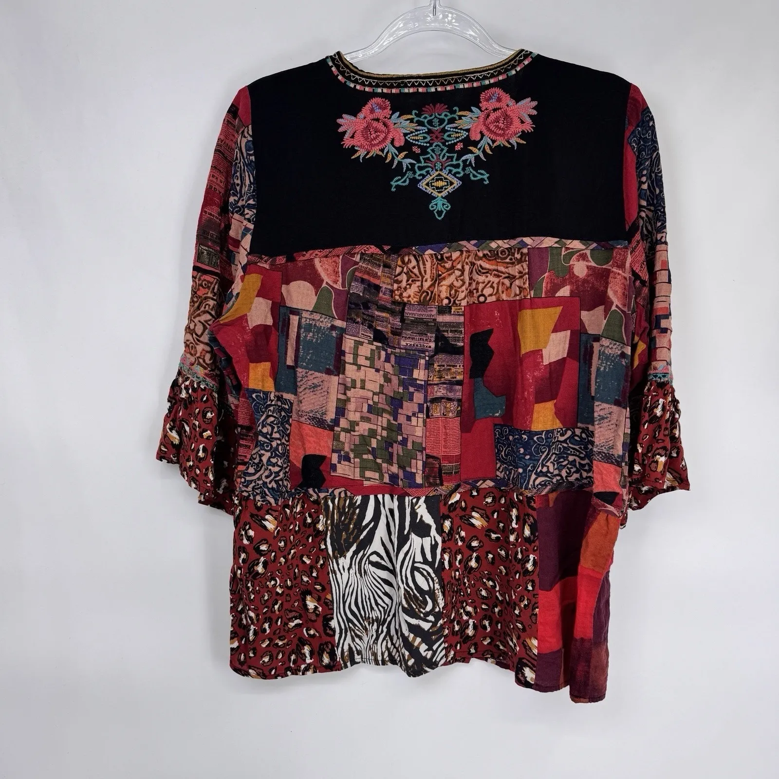 Calessa Top Womens PL Black Animal Print Floral Embroidered Boho Polyester Size undefined - Image 8