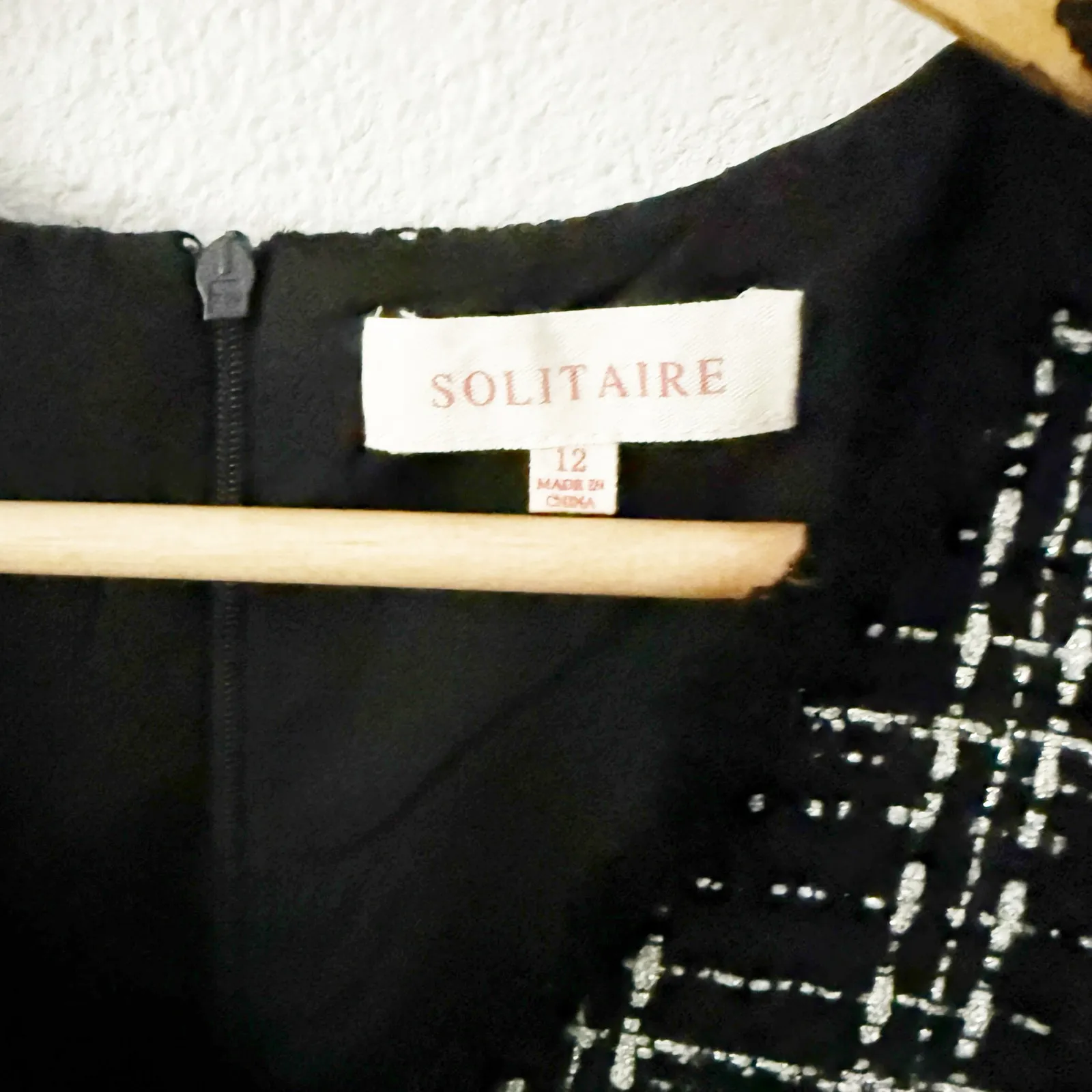 SOLITAIRE | Black White Metallic Dress Soft Tweed Fit & Flare Pleated | Size 12 - Image 4