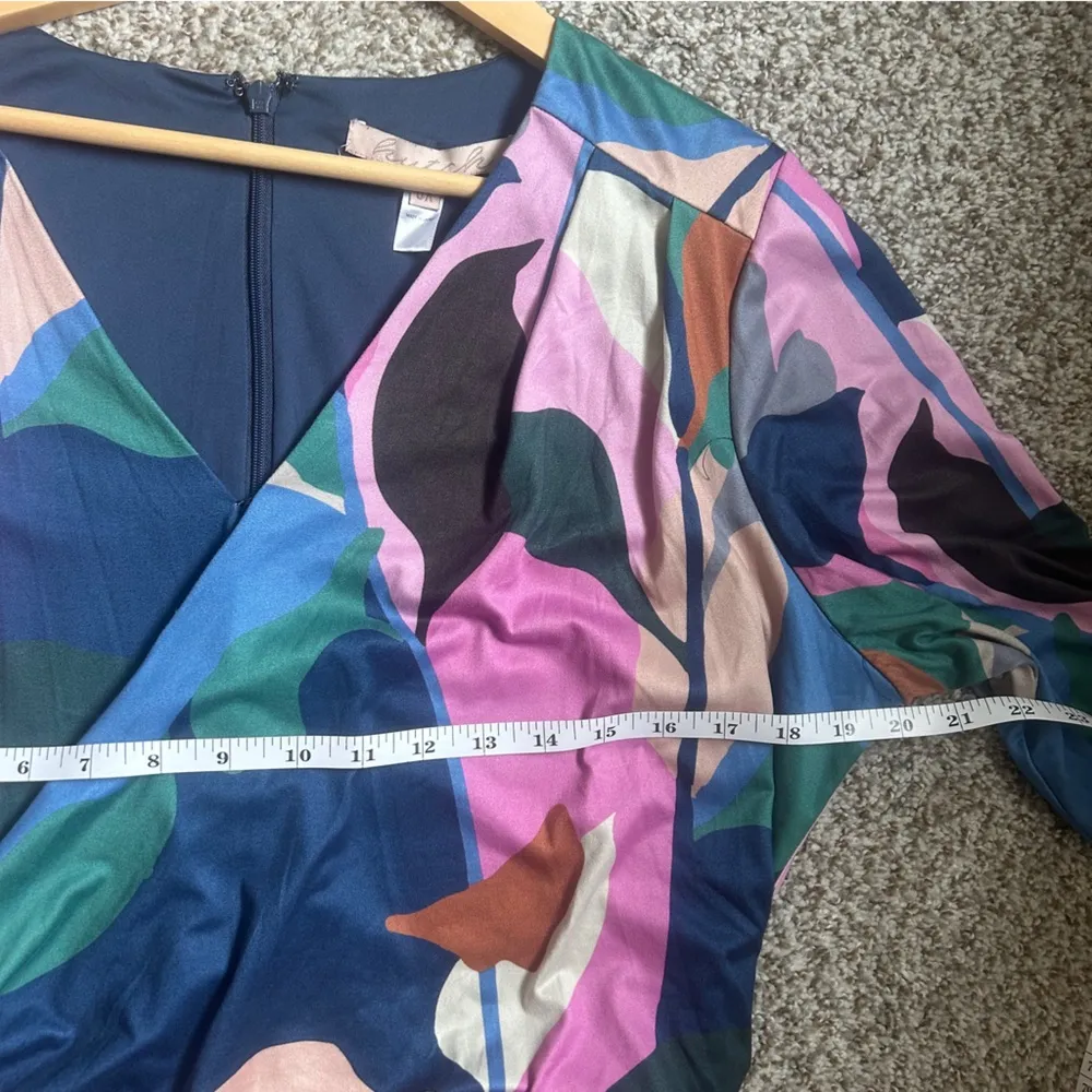 Hutch Pink and Blue Long Sleeve Faux Wrap Sundress Colorblock Mini Dress Casual - Image 6