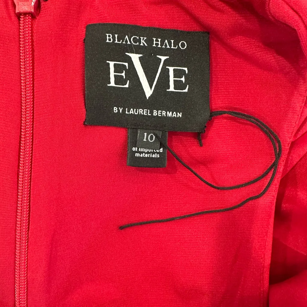 Black Halo Cristanta Caplet Mermaid Gown Molten Red Size 10 Sleeved Satin Maxi - Image 11