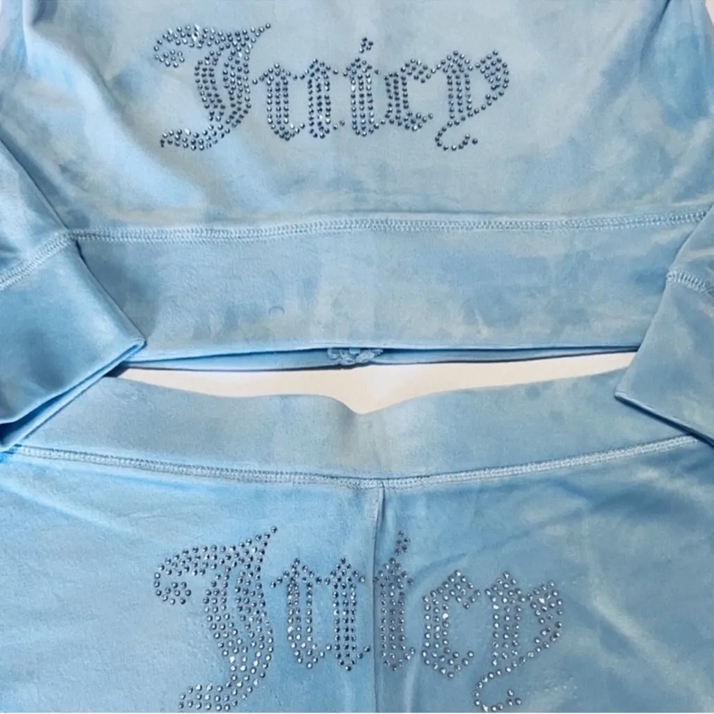 🔥JUICY COUTURE OG Bling Velour Iconic Tracksuit Hoodie Pants Frosted Baby Blue L - Image 5