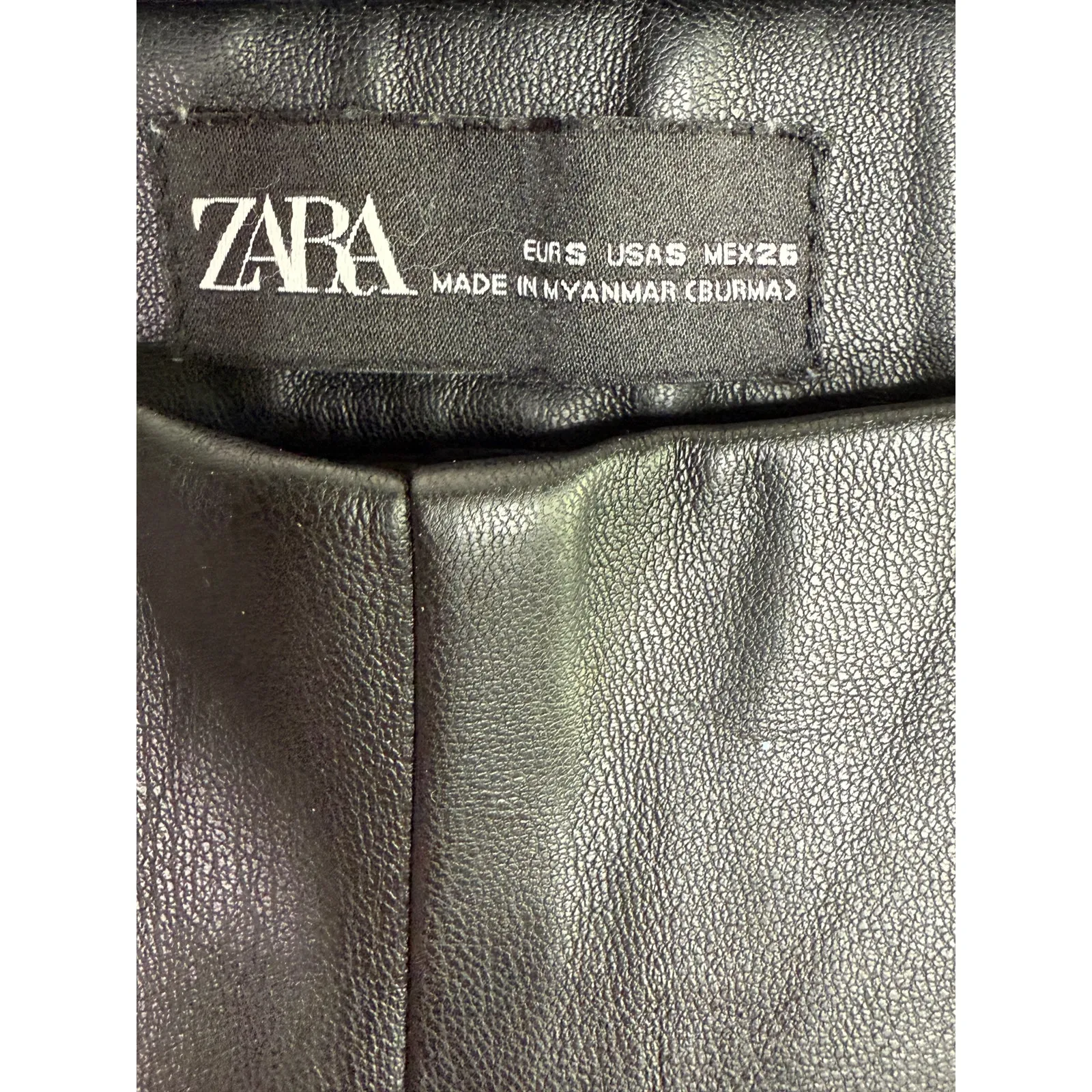ZARA Faux Leather Mid Elastic Waist Skinny Zip Up Ankle Cropped Pants S Black - Image 7