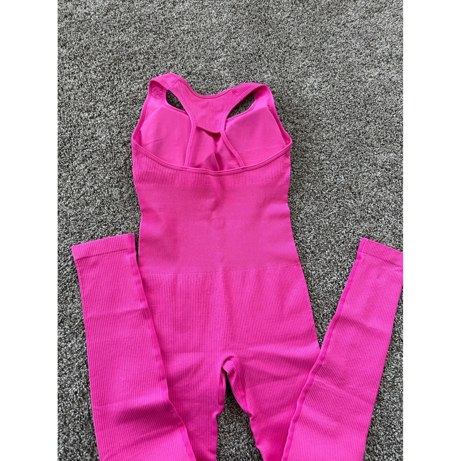 QQQ Pink Ribbed Bodysuit Jumpsuit Sleeveless One Piece Romper‎ Activewear S - Image 2