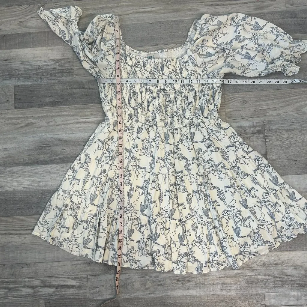 Rockin C White Horse Cactus Print Smocked Western Dress Tiered S24 Size XL - Image 4