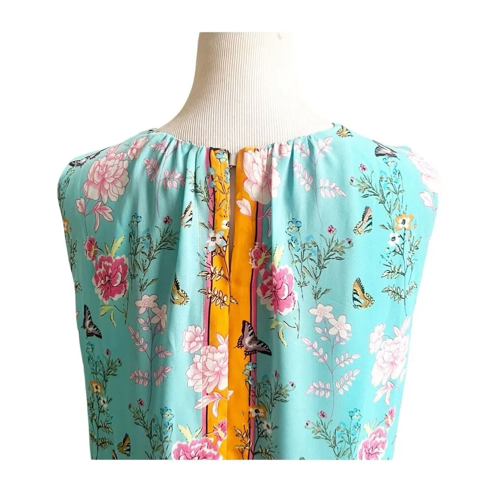 Rose + Olive Sleeveless Blouse Size 1X NWT Floral Pattern Round Neck Teal Spring Pink - Image 8