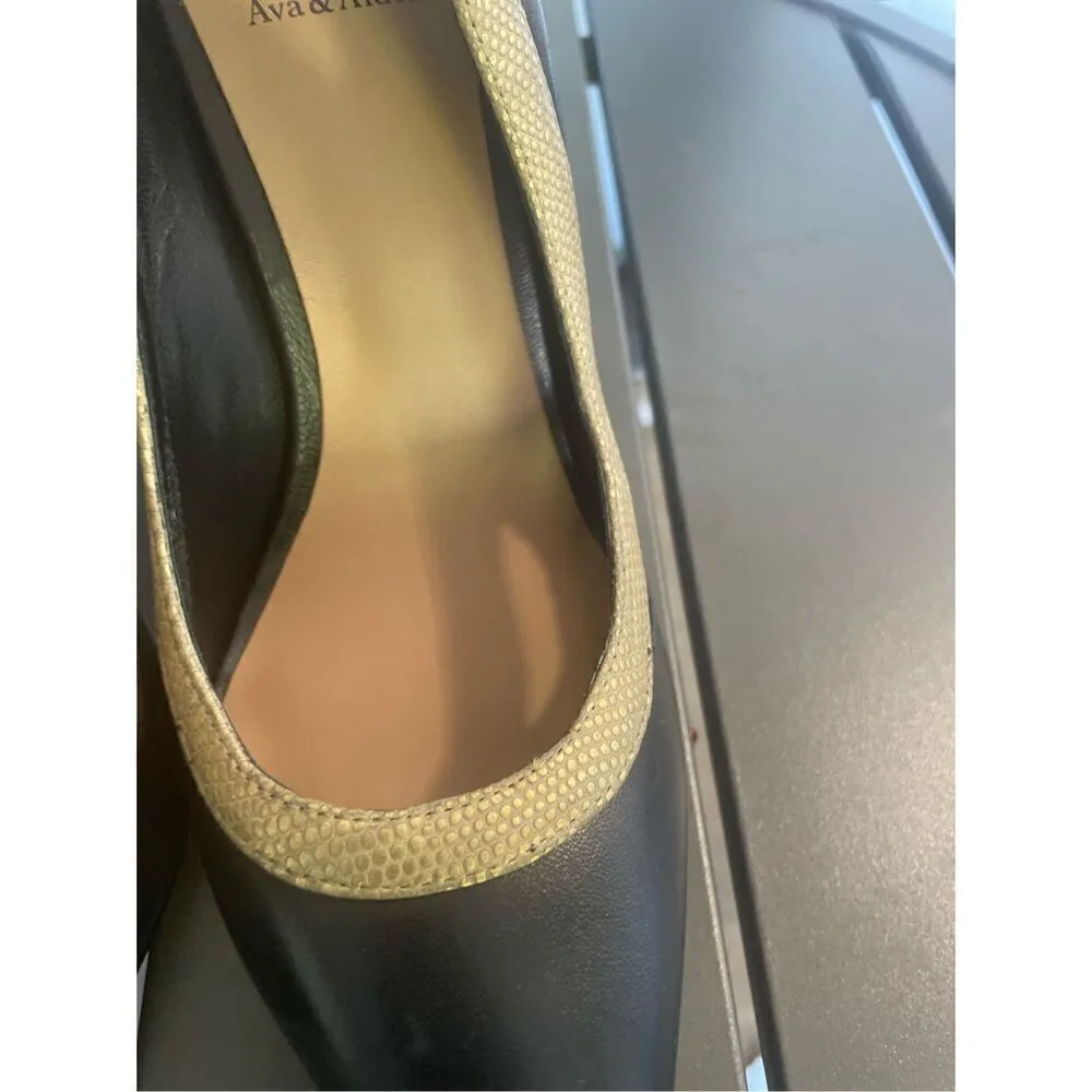 NWOB Ava&Aiden Black/ Gold Leather Pumps/ Stilletos Size 8.5 Black - Image 15