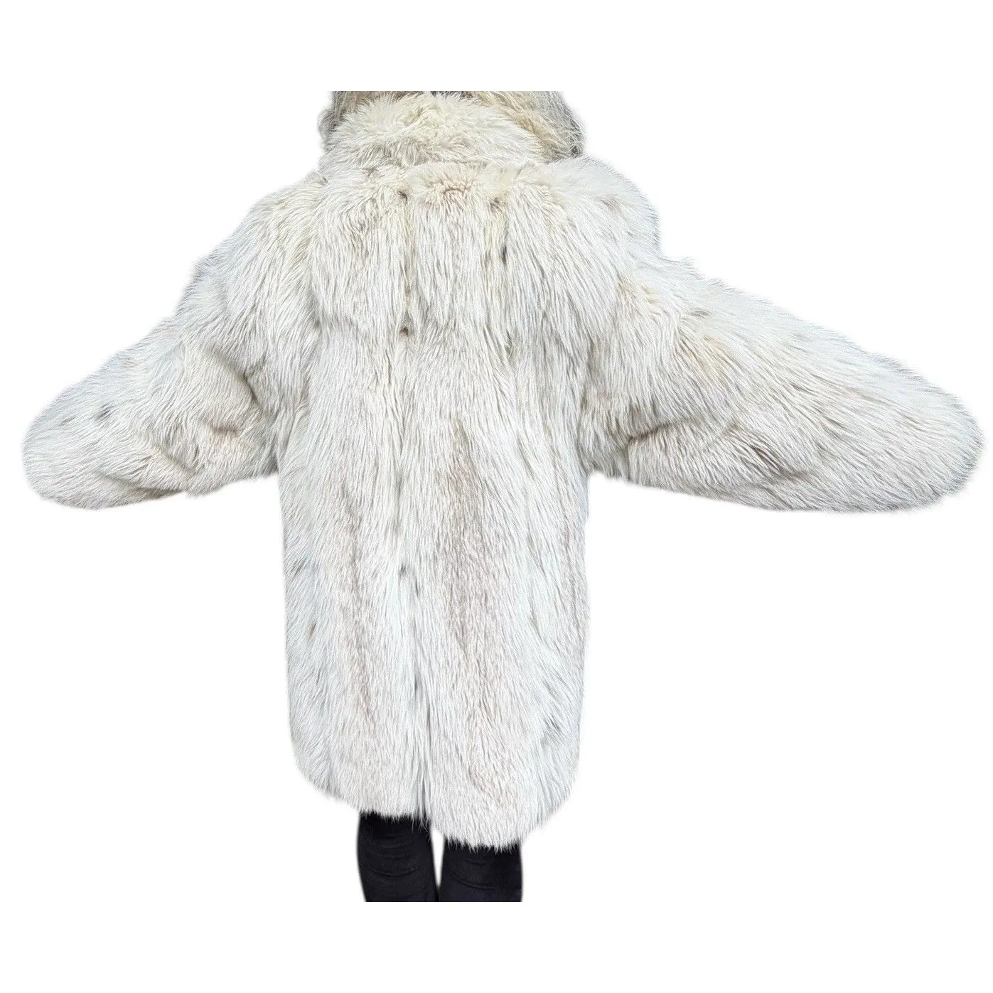 Vintage Women’s 100% White Cream Fox Fur Coat with Spots Après - Image 9