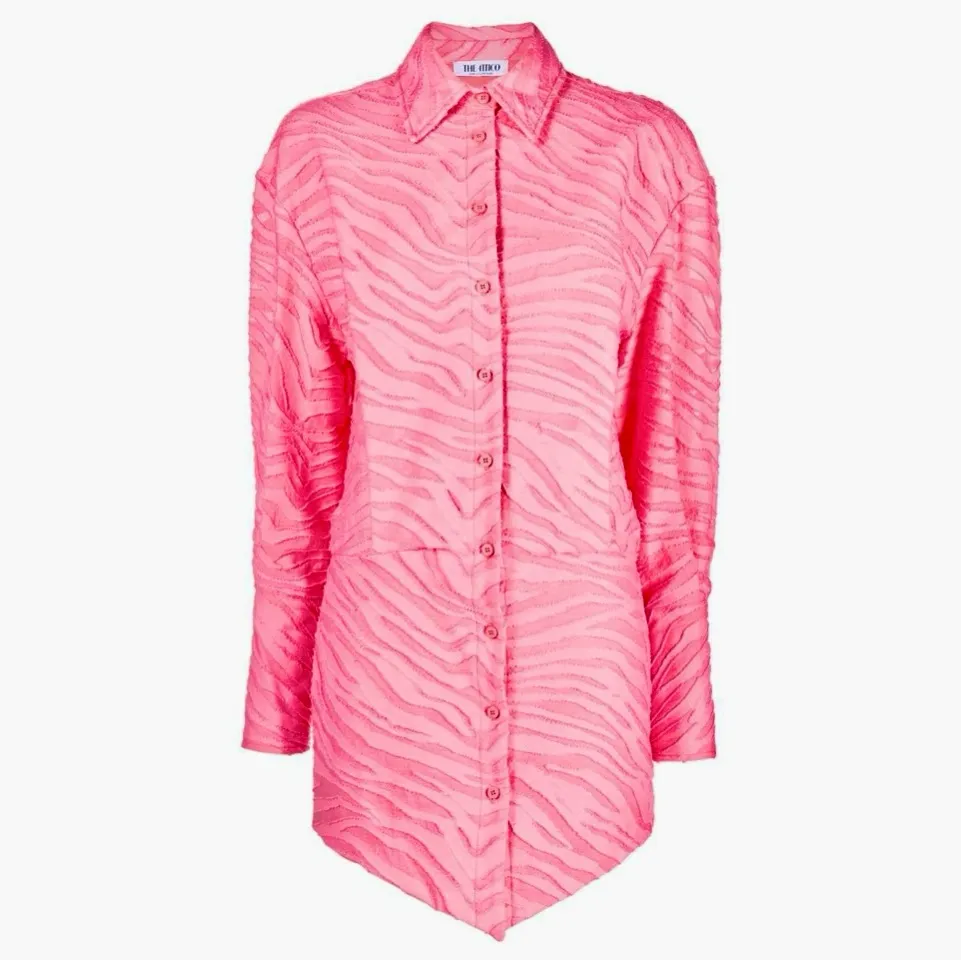 The Attico Silvye Zebra Jacquard Long Sleeve Cotton Blend Shirtdress Pink 42 IT Size M - Image 6