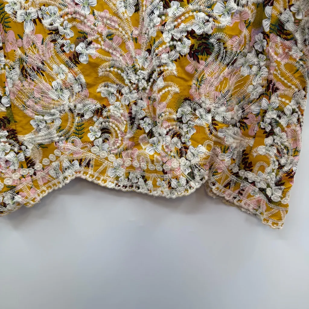 Solitaire by ravi khosla boho floral embroidered top size L Large NWT mustard - Image 4