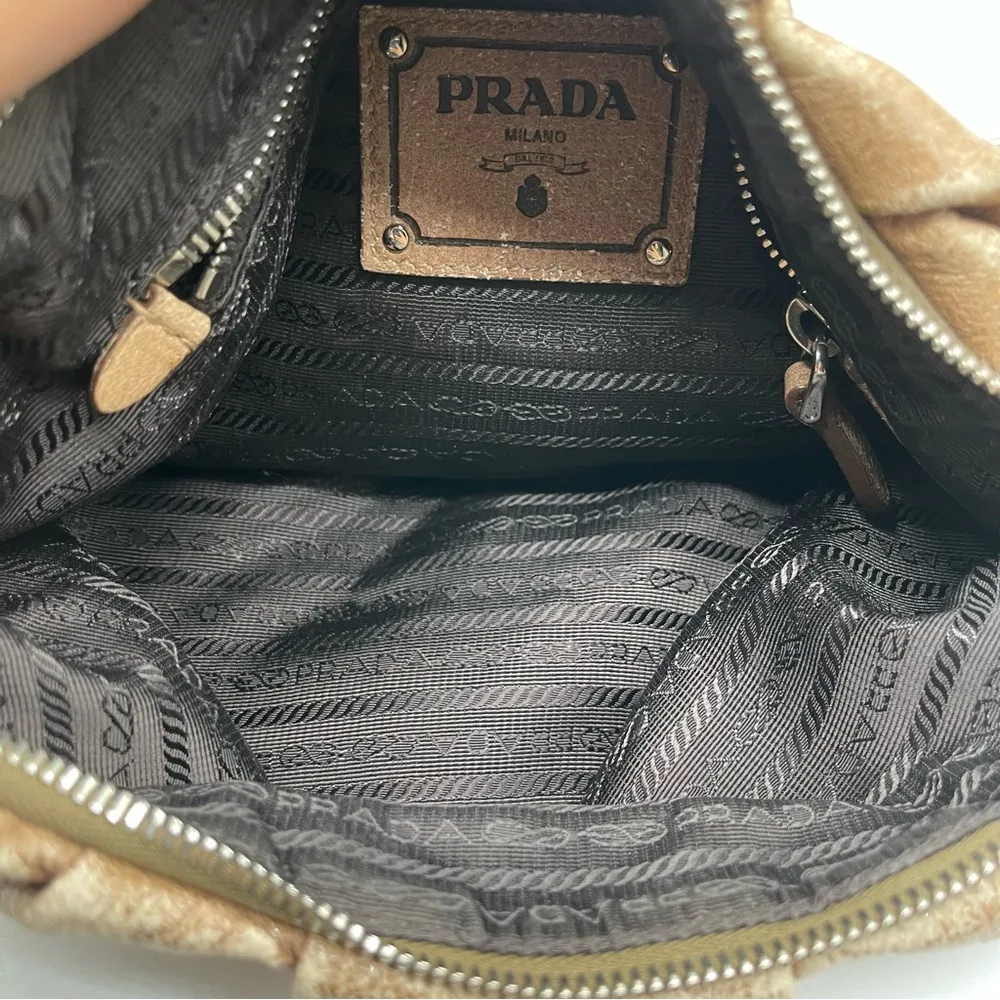 Prada Chain Cervo Lux Leather Cammeo Beige Pink Shoulder Handbag - Image 10