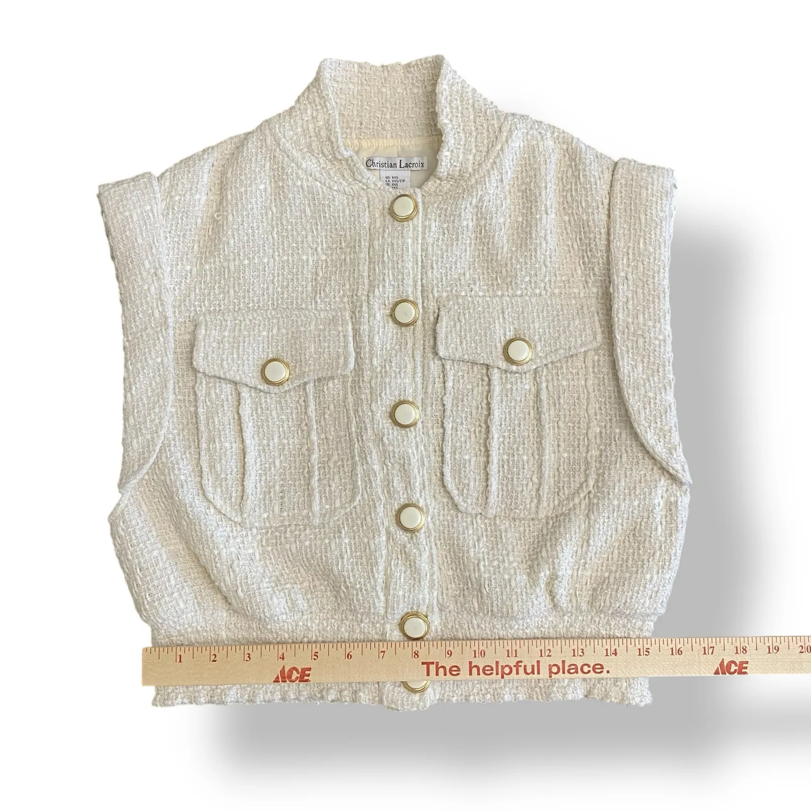 Christian Lacroix Cream Boucle Tweed Sleeveless Button Front Vest Size XXS‎ - Image 4