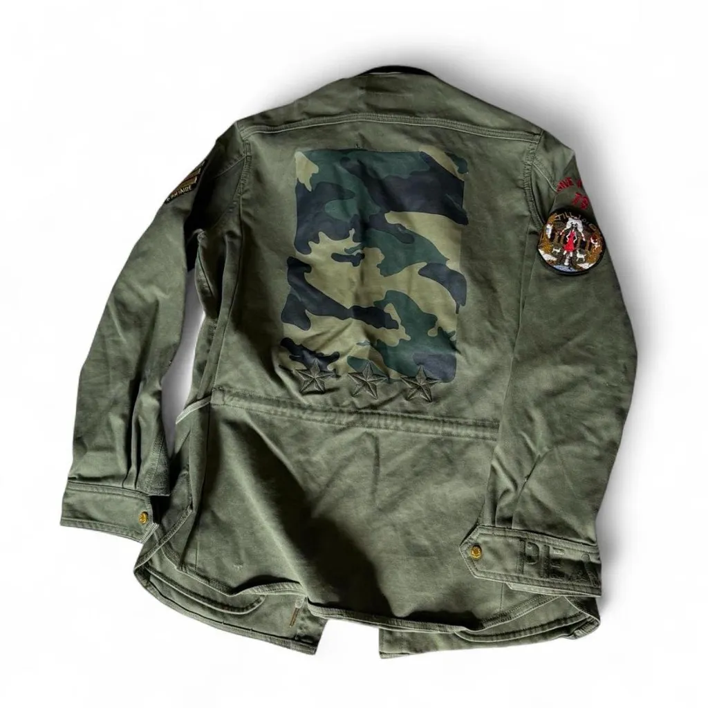 Zadig & Voltaire Military Utility Jacket Green Embroidered Patch Army Style SZ M - Image 6