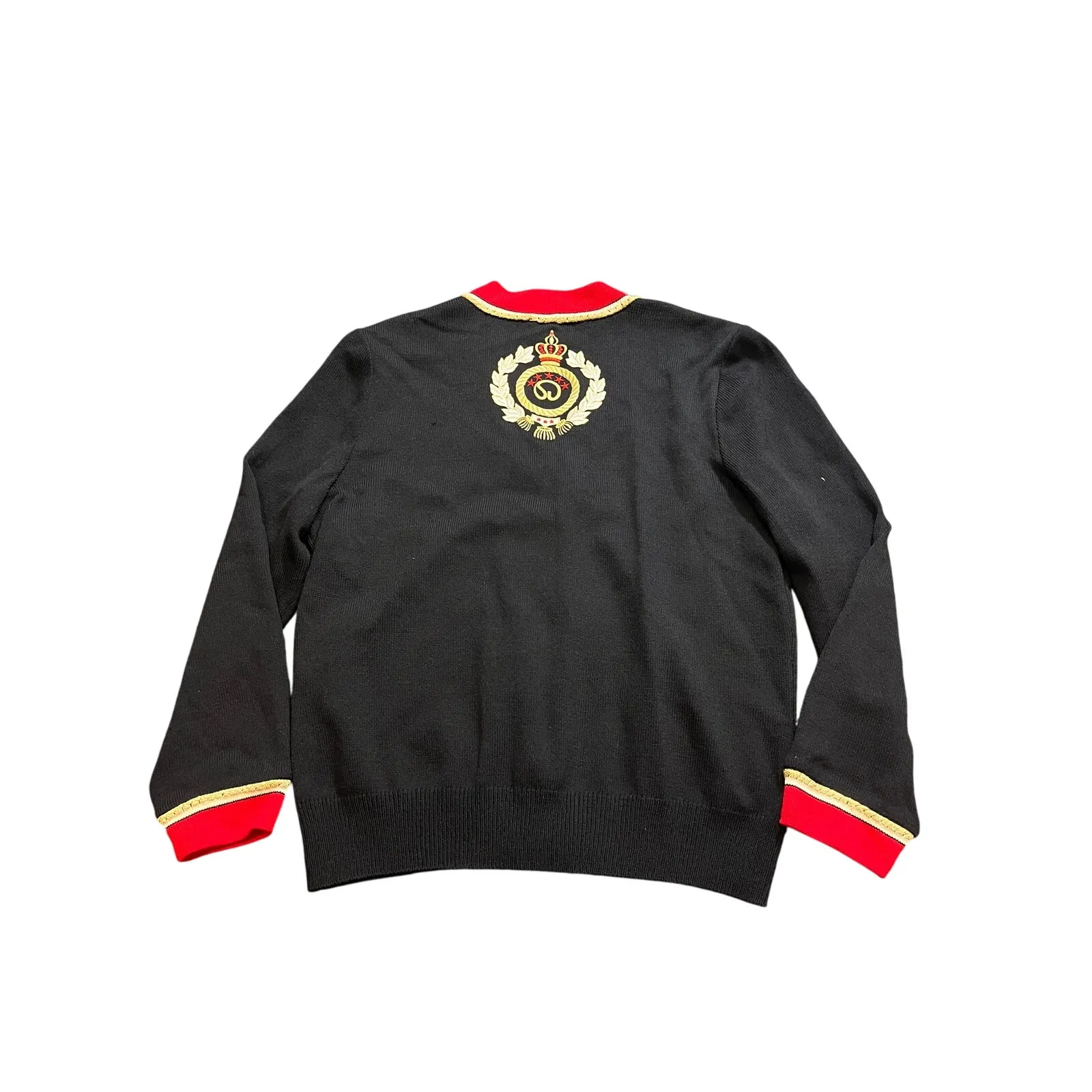 St. John Womens Black Sweater Blazer Cardigan Red Gold‎ Button Embroidered Med - Image 5