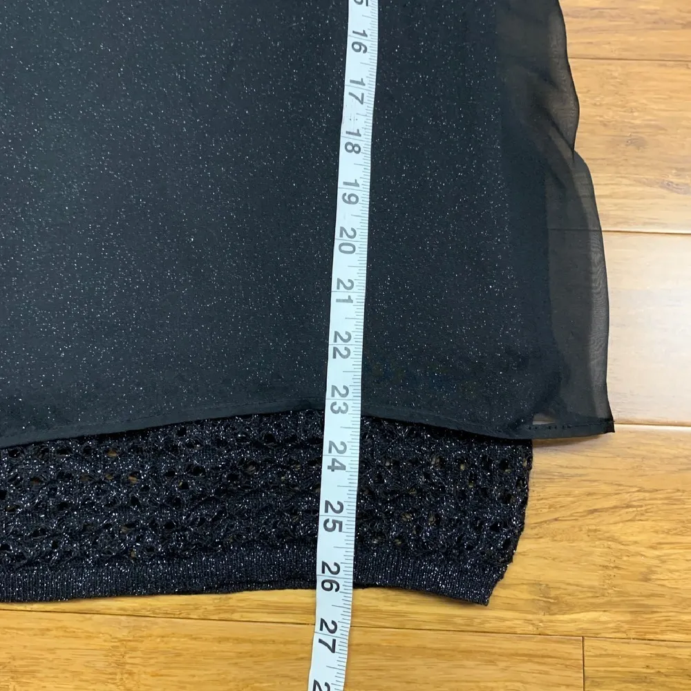 Tribal Sparkle Blouse Womens Small Long Sleeve Sheer Layered Lace Trim Top Black - Image 8