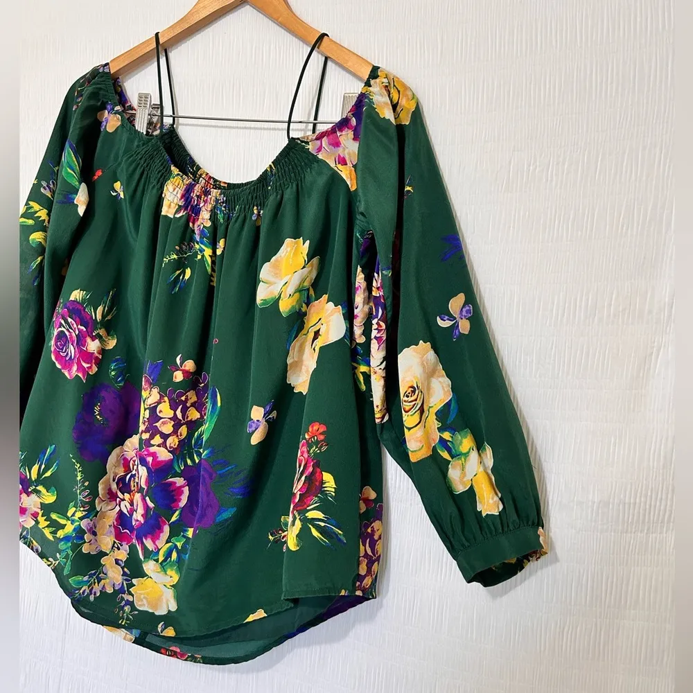 Anthropologie  Maeve Green Long Sleeve Cut-Out Blouse - Image 4