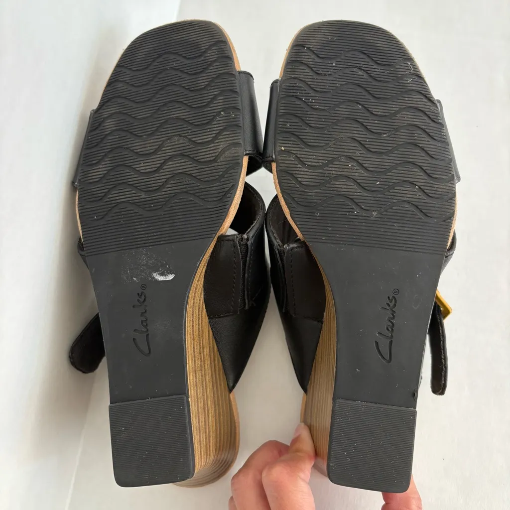 Clarks Kyarra Judi Strappy Slip-On Wedge Sandals size 7 black - Image 10
