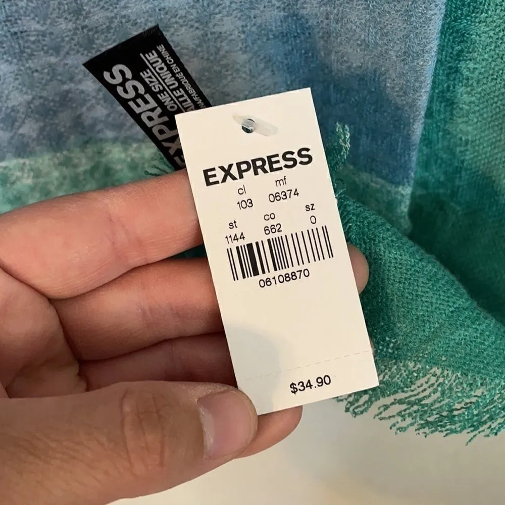Express oversize scarf, blue/teal/white NWT - Image 6