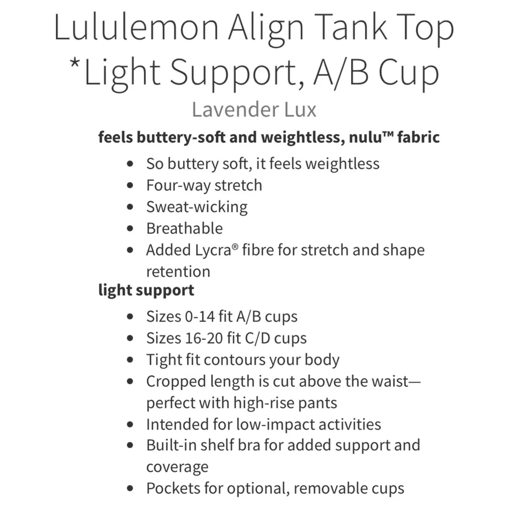 Lululemon  Align Tank Top Light Support A/B Cup in Lavender Lux Size 10 - Image 10
