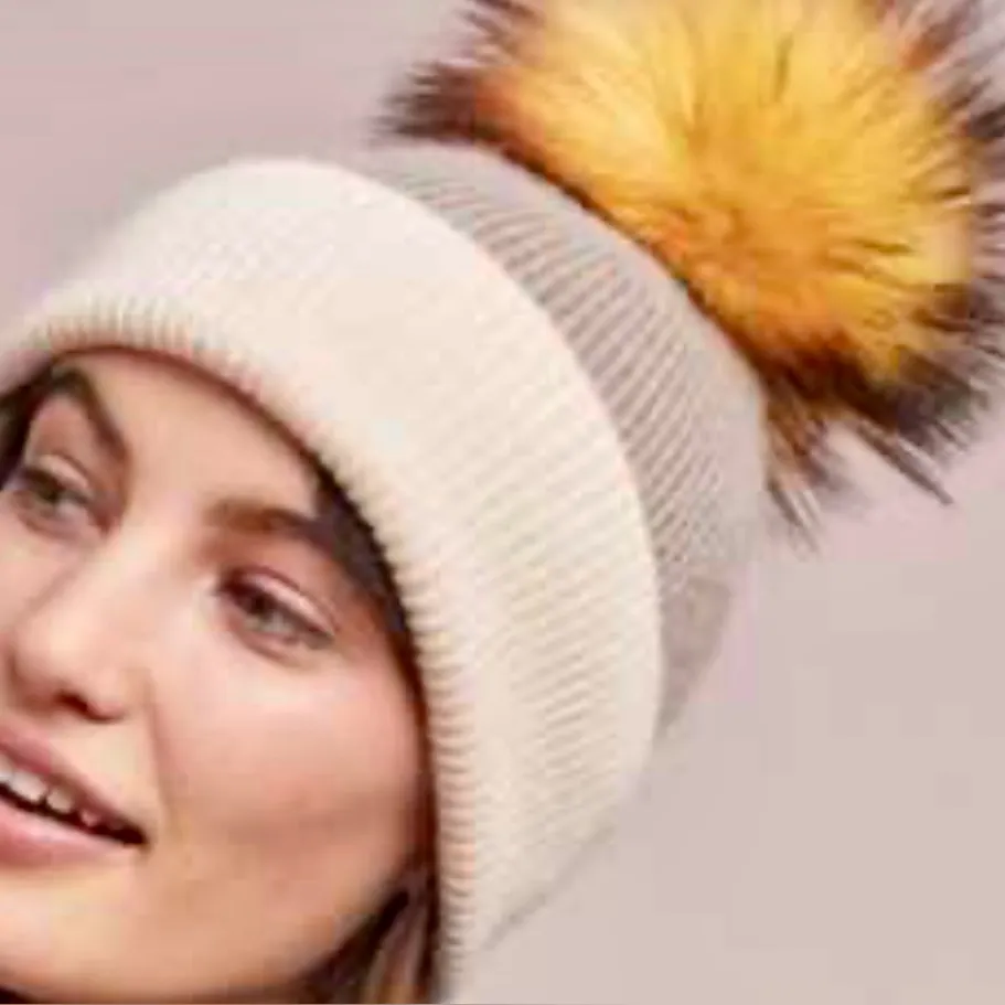 Norla Canada Cream Taupe Alpaca Wool Blend Pom Pom Winter Hat O/S Tan - Image 8