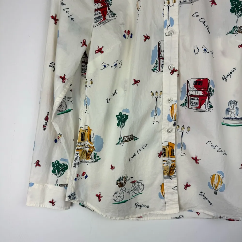 Talbots French Graphic Print Collar Button Down Shirt Top Sz Petite Womens - Image 12