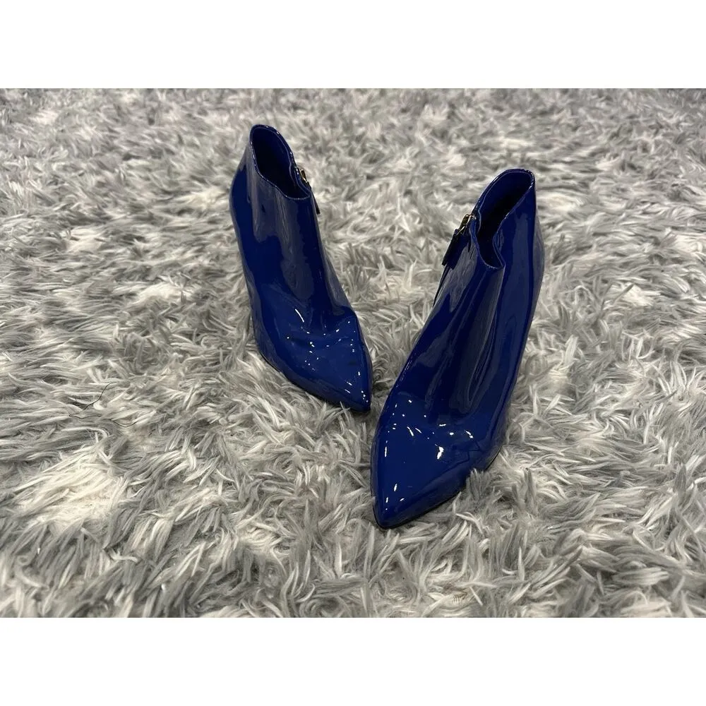 Gucci Blue Patent Leather Pointed Toe Booties 37.5 - Image 2