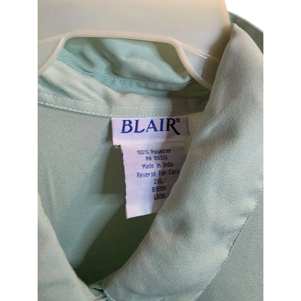 Blair Button Front Collared Pleated Balloon Sleeve Blouse 2XL - Image 3