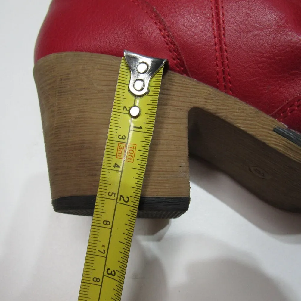 Red Vegan Leather Pull On Slouch Cowgirl Boho Whimsical Ankle Boots booties 6M - Image 5