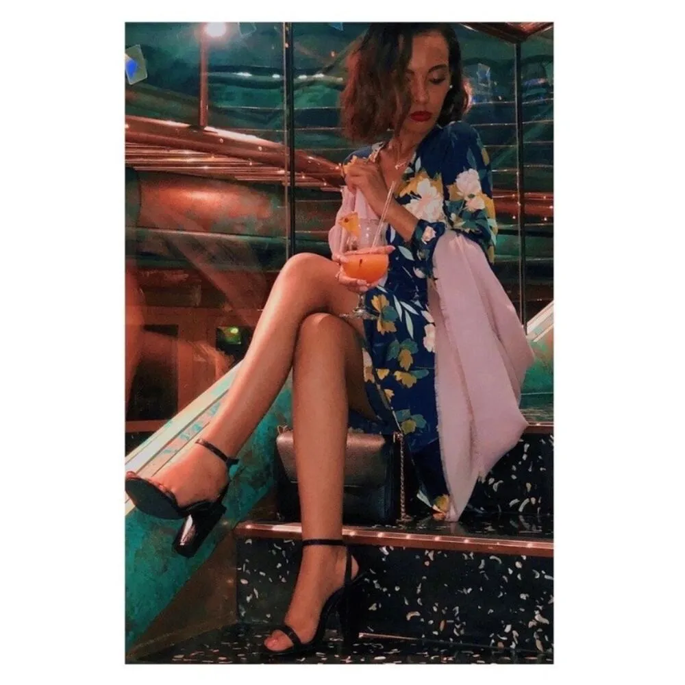 Lulus Love Is Life Navy Blue Floral Satin Wrap Mini Dress Sz.M NWOT - Image 6