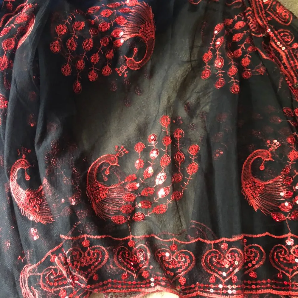 Cute Sheer Laced Poncho Red Size M - Image 3
