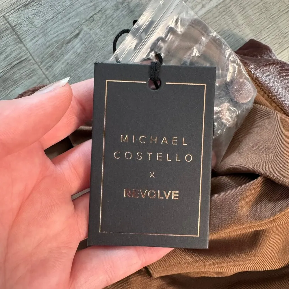 Michael Costello X Revolve NWT copper bodycon open back maxi dress medium P40 Brown - Image 6