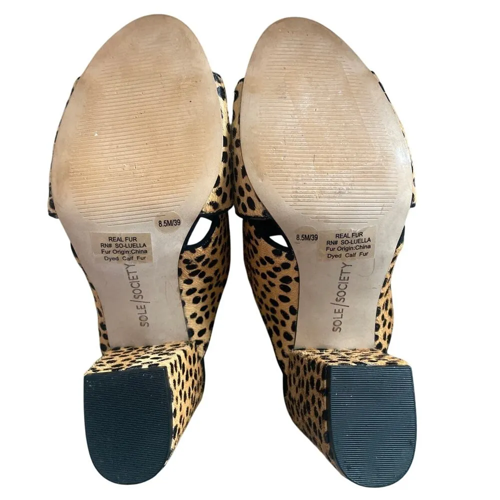 Sole Society Luella Genuine Calf Hair Cheetah Print Strappy Heeled Mule Size 8.5 - Image 7