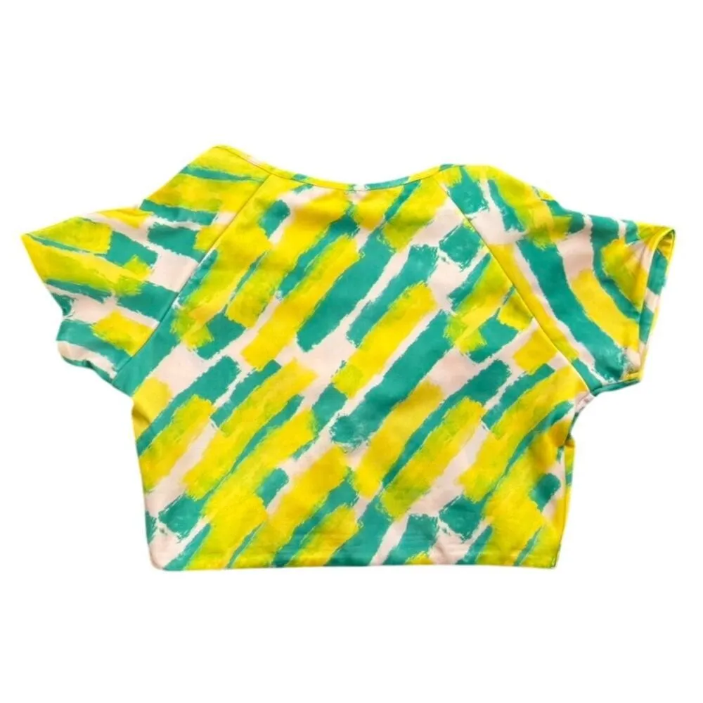 Neena Swim Cap Sleeves Swim Top in Green Print, Size XS​​ - Image 4