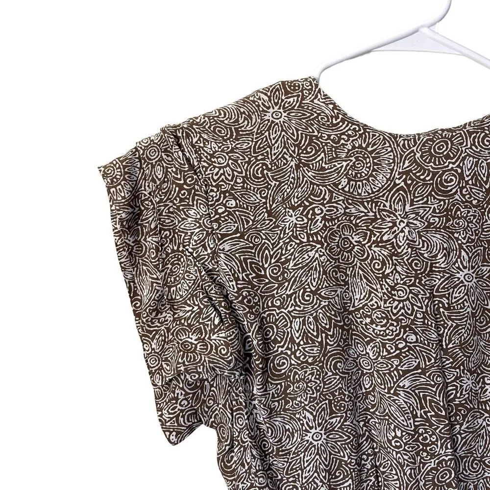 Karin Steven petites by Steven Stoller rayon floral brown and white summer dress Size 12 - Image 2