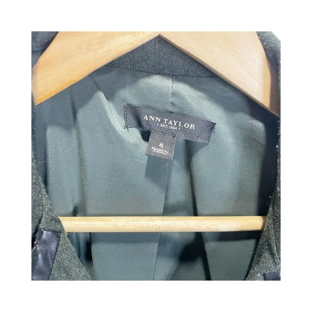 Ann Taylor Green Wool Blend Military Coat Blazer 4 Double Breast Collared - Image 6