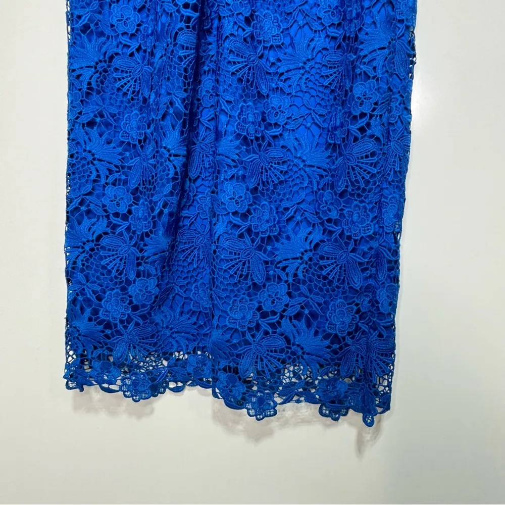 DVF Blue Viera Lace Sleeveless Shift Midi Dress V Neck 4 - Image 6