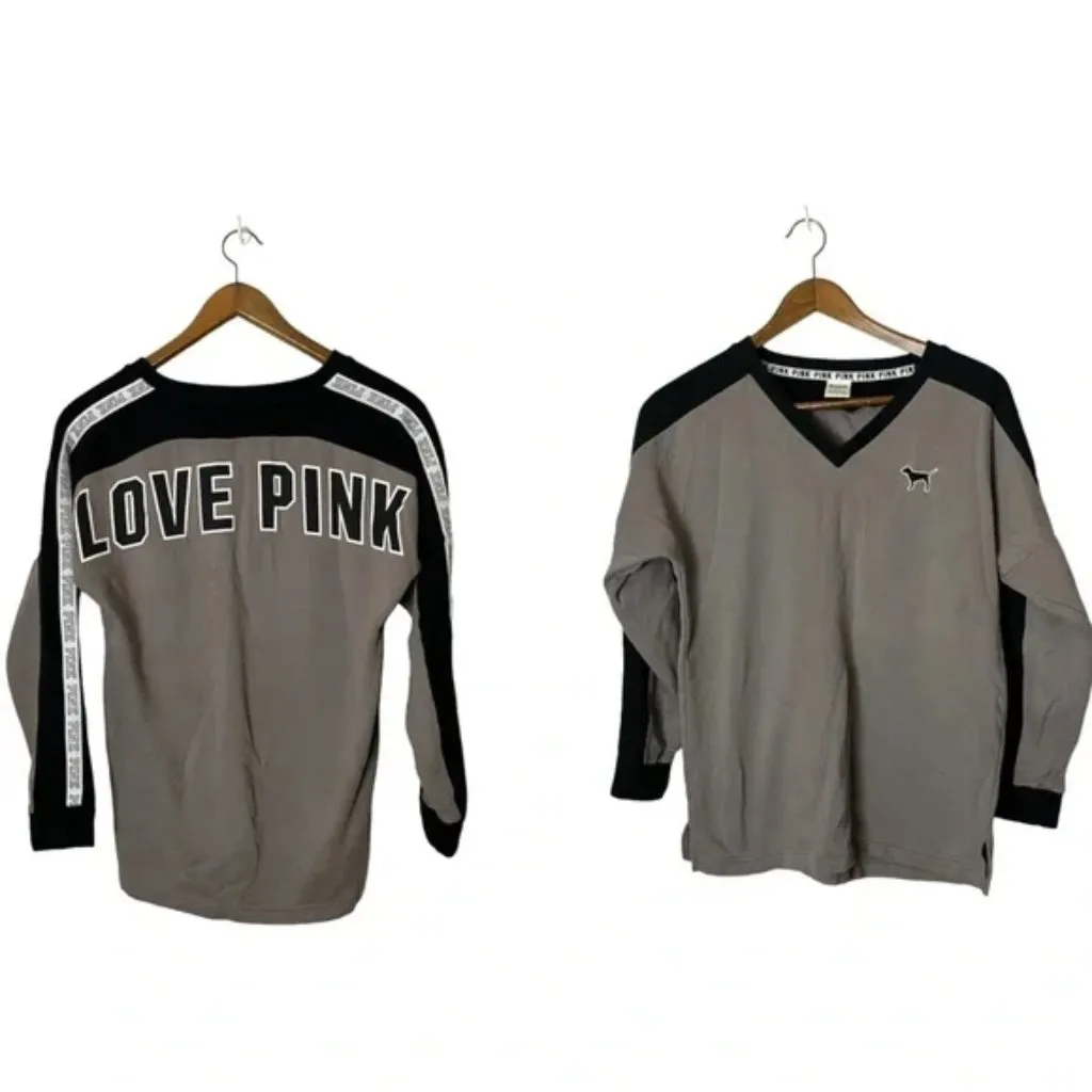 VS Pink Victoria's Secret Gray Black & White Collegiate Sweatshirt - Image 2