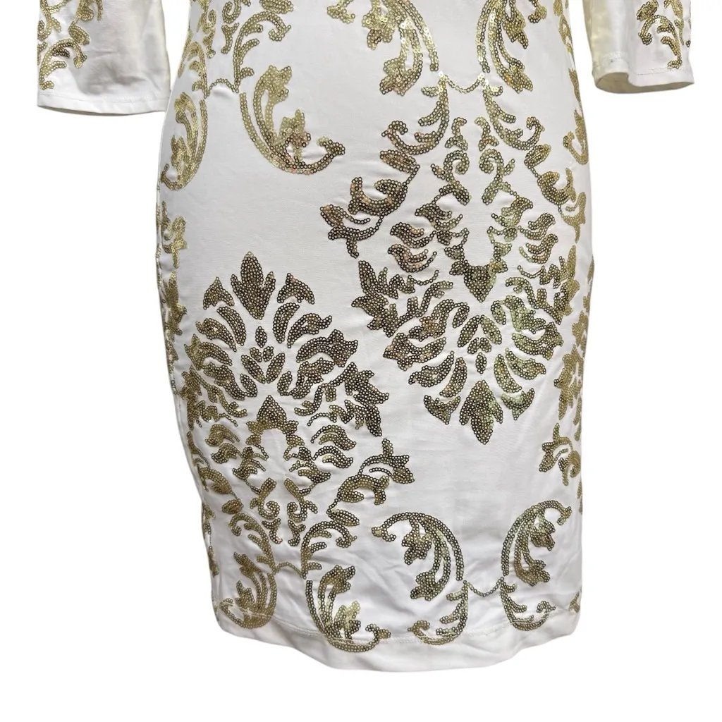 B Darlin White Sequin Dress Size 9/10 Long Sleeve Cocktail - Image 3
