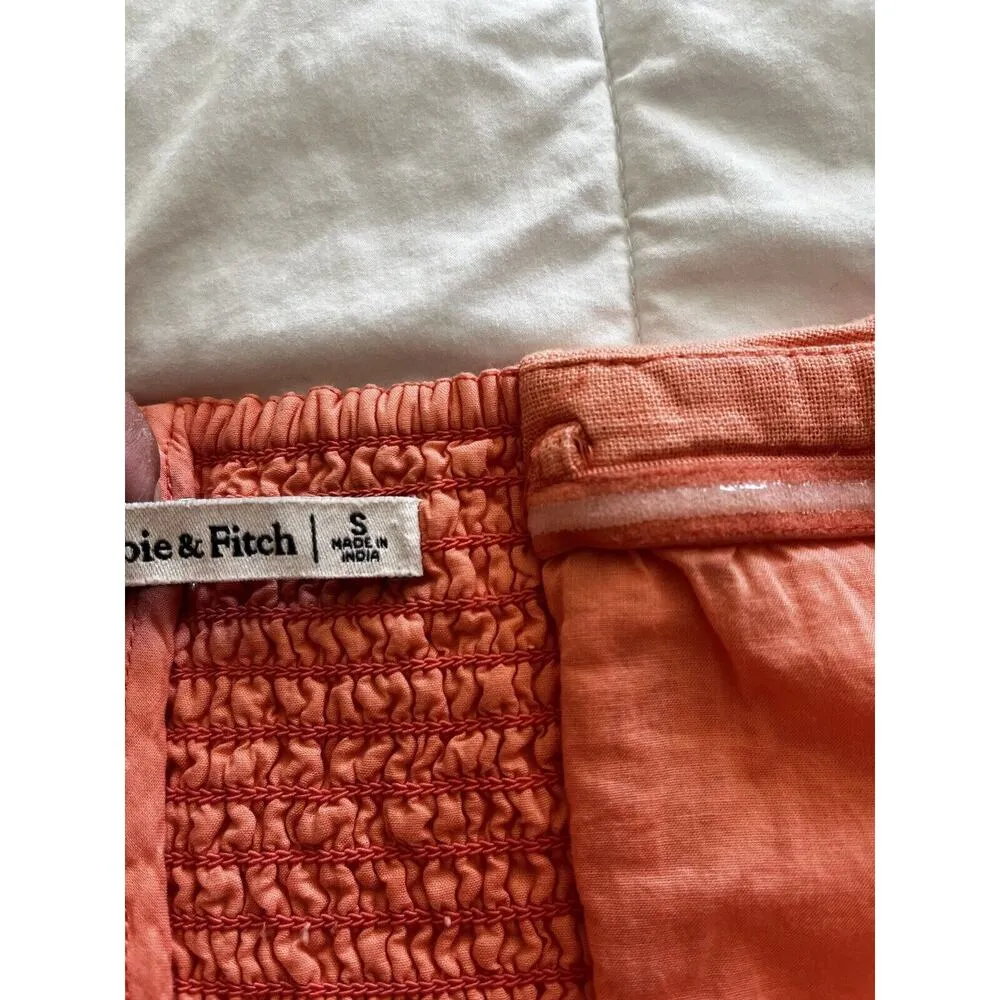 NWT Abercrombie & Fitch Strapless Linen-Blend Midi Dress in Coral, Size S - Image 6