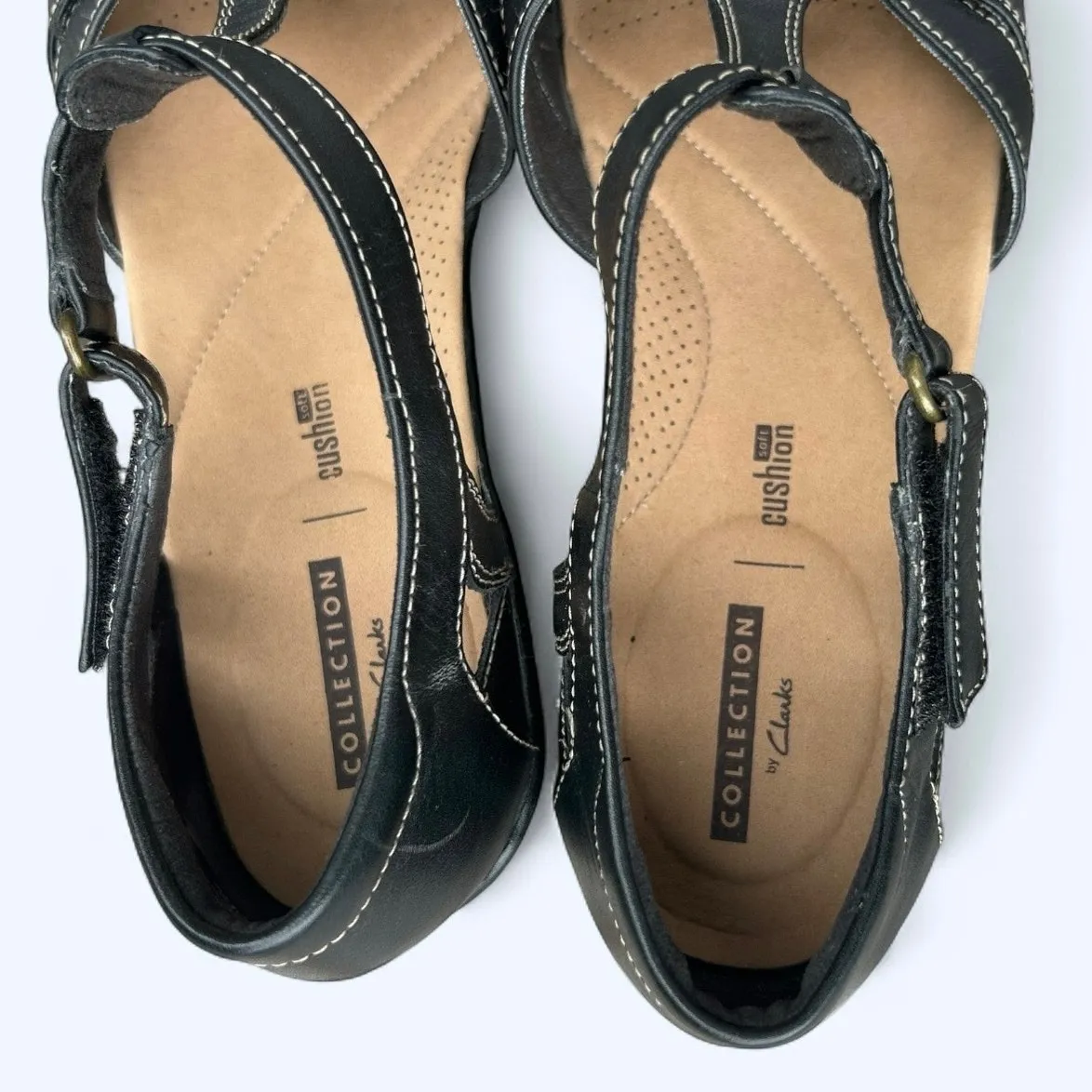 Clarks Womens Wendy Alto Black Leather T Strap Fisherman Comfort Sandal sz 10 M - Image 7